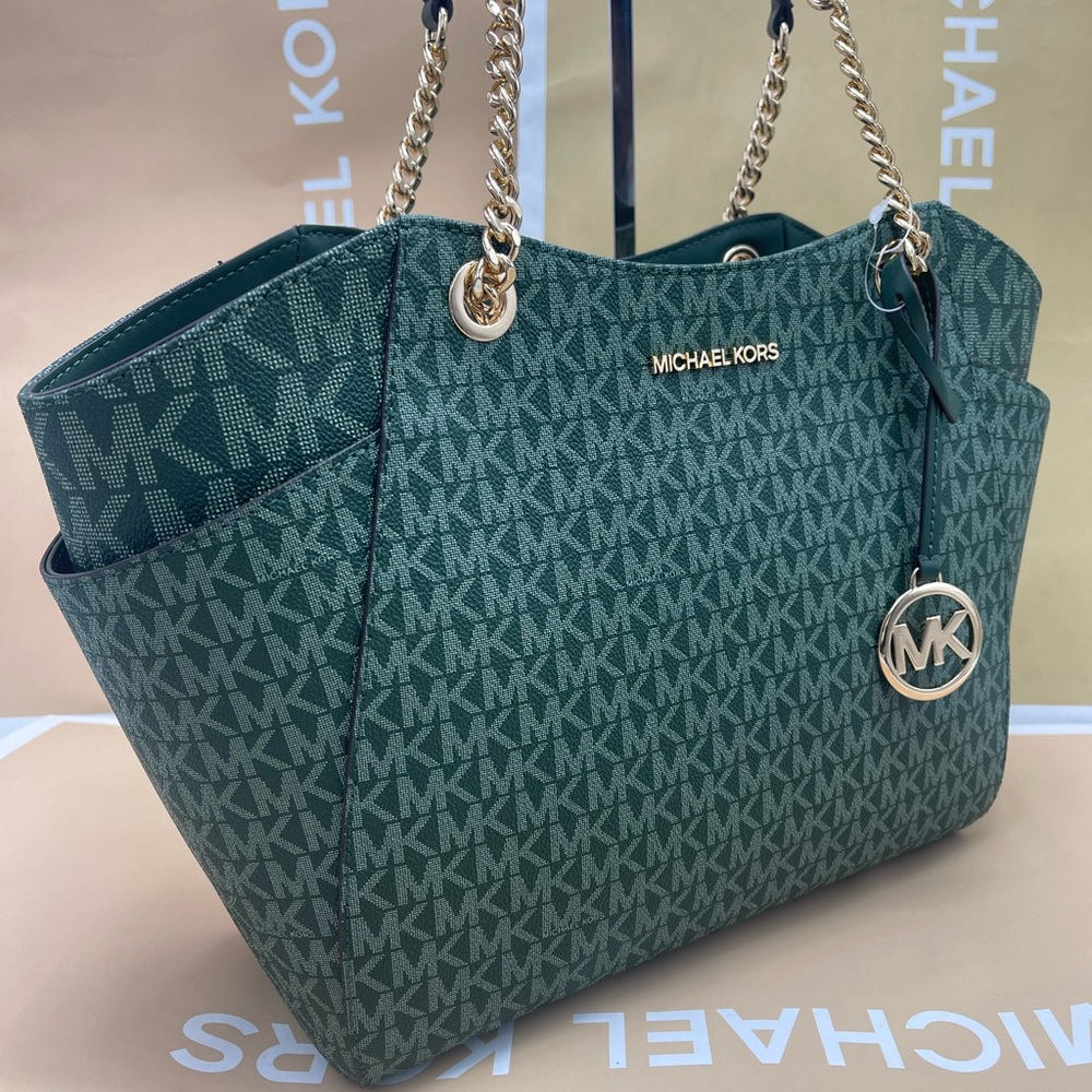 MICHAEL KORS 
Jet Set Travel Large Signature Chain Shoulder Tote Bag
Moss
NWT - Picture 2 of 16